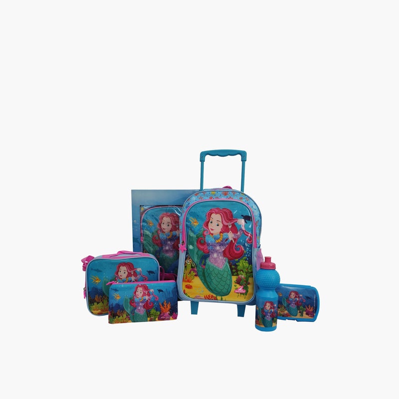 Mermaid Print Trolley Backpack Set for Girls